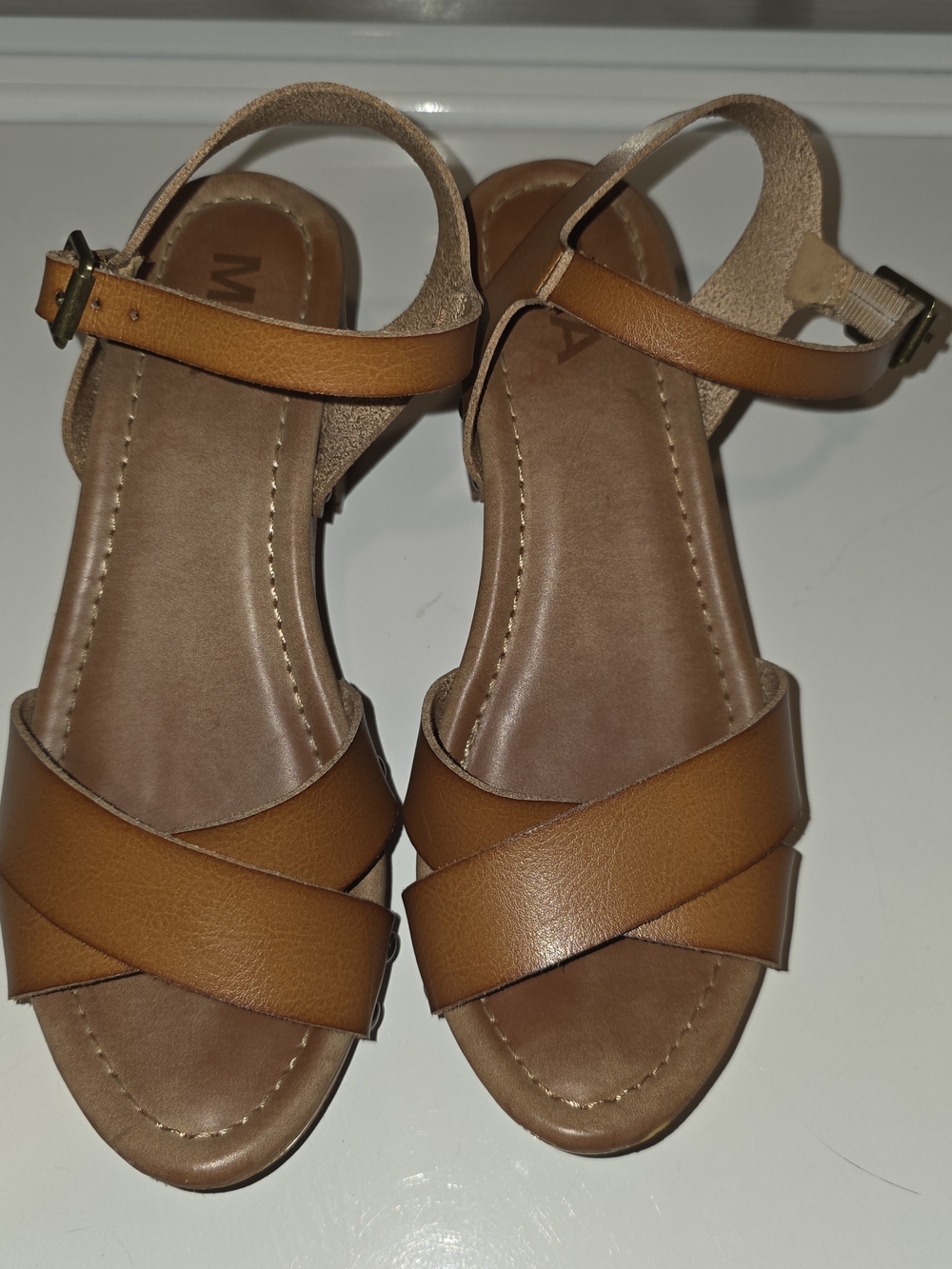 MIA Women's Cognac Cross-Strap Ankle Buckle Sandals